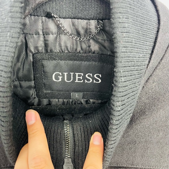 GUESS Mens Coat Military Black Peacoat Jacket Wool Blend - Picture 3 of 9